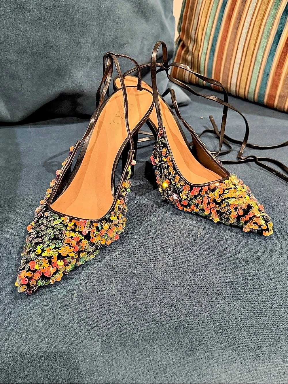 INC Sequin Pointed-Toe Heels Strap 7.5